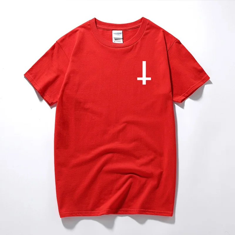 Новая мода сатана Перевернутый крест забавная футболка хлопок короткий рукав Футболка поклонение сатана футболка размера плюс для мужчин - Цвет: Красный