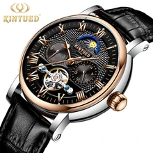 KINYUED Top de Luxo Da Marca Homens relógios Esqueleto Mecânica Mens Fase Da Lua Relógio Automático Rose Gold Estilo Negócios horloges manne