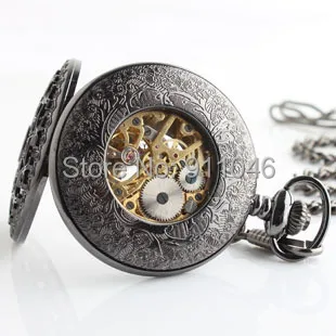 DHL 10 шт./лот черные паутины флип Механические карманные часы классический подарок часы горячая распродажа