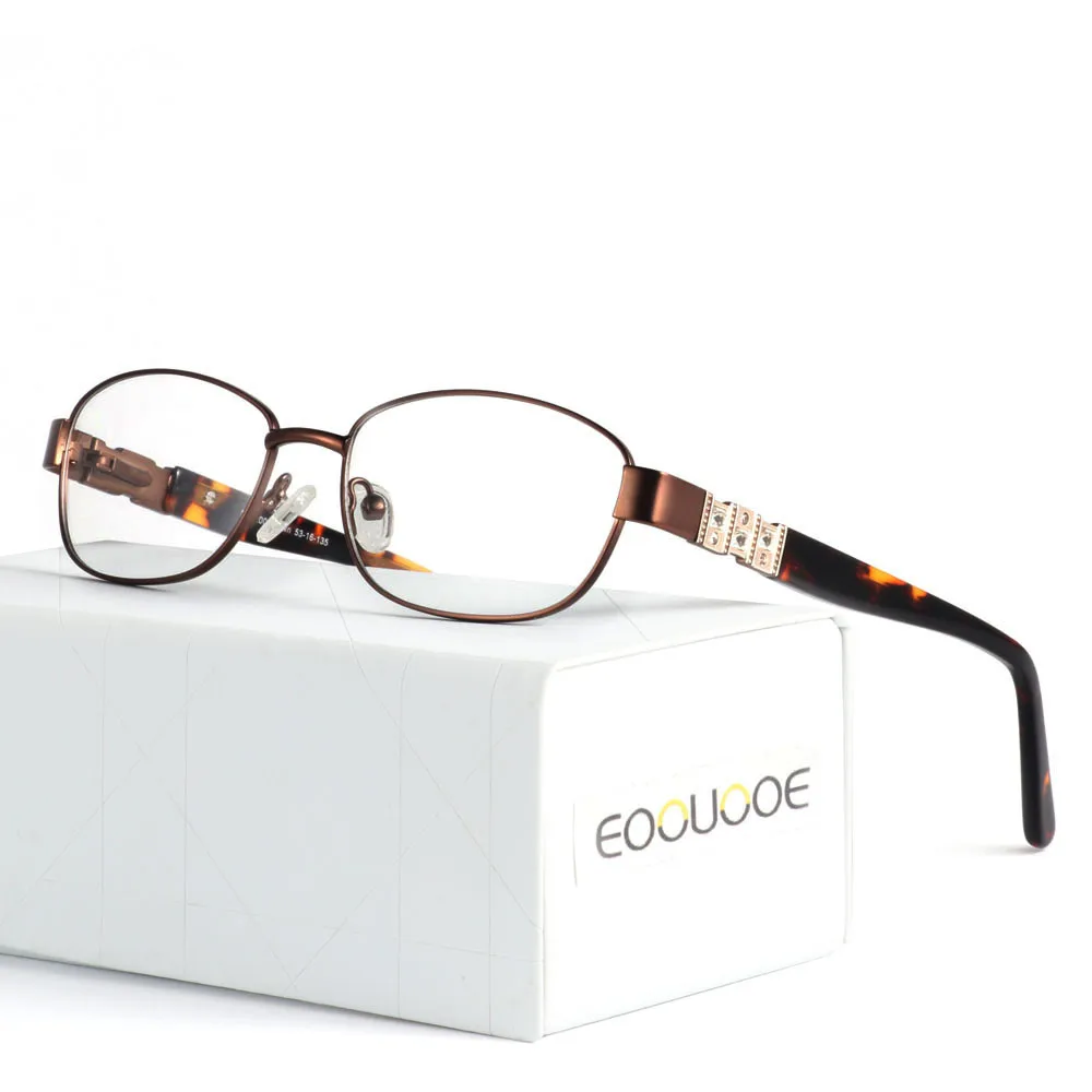 2018 Новая мода овальные очки сплав по рецепту четкие линзы ацетат близорукость Для женщин алмаз украшения коричневый оптические очки кадр