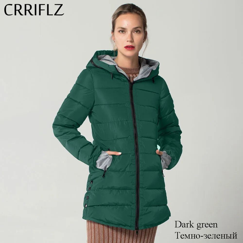 CRRIFLZ, новинка, женская зимняя куртка, верхняя одежда, тонкая, с хлопковой подкладкой, женские куртки, высокое качество, Женское пальто, длинная парка с капюшоном, повседневная - Цвет: Dark Green