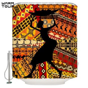 

WARMTOUR Shower Curtain African Ethnic Style African Woman Extra Long Fabric Bath Shower Curtains Bathroom Decor Sets with Hooks