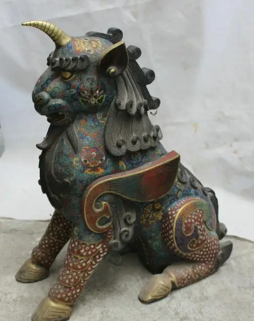 

S1601 18" Chinese Cloisonne Bronze 24K Gold Unicorn Beast Pi Xiu Statue sculpture