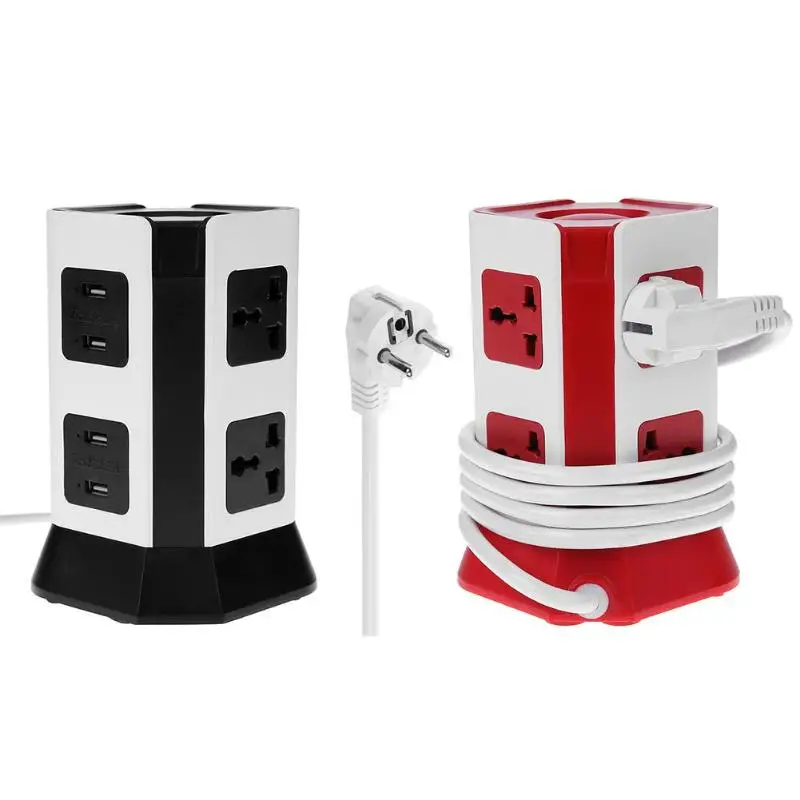 

2 Layer Power Socket 4 USB Ports Universal Vertical Electrical Socket Outlet 6 Outlet Plugs Protector Power Board EU Plug