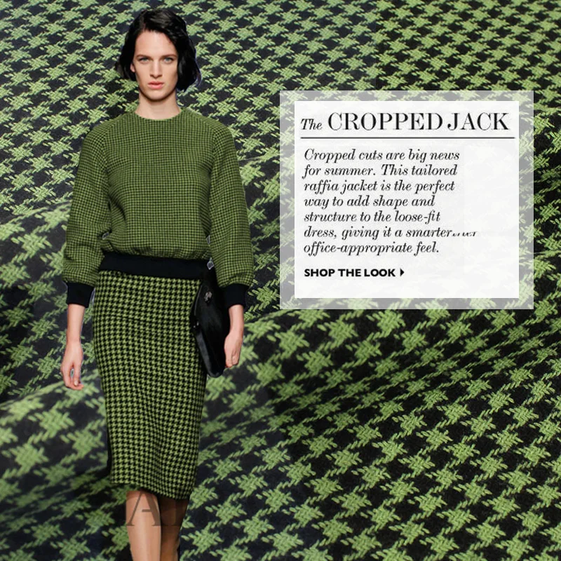 

Deep green double faced houndstooth wool fabric 650grams per square