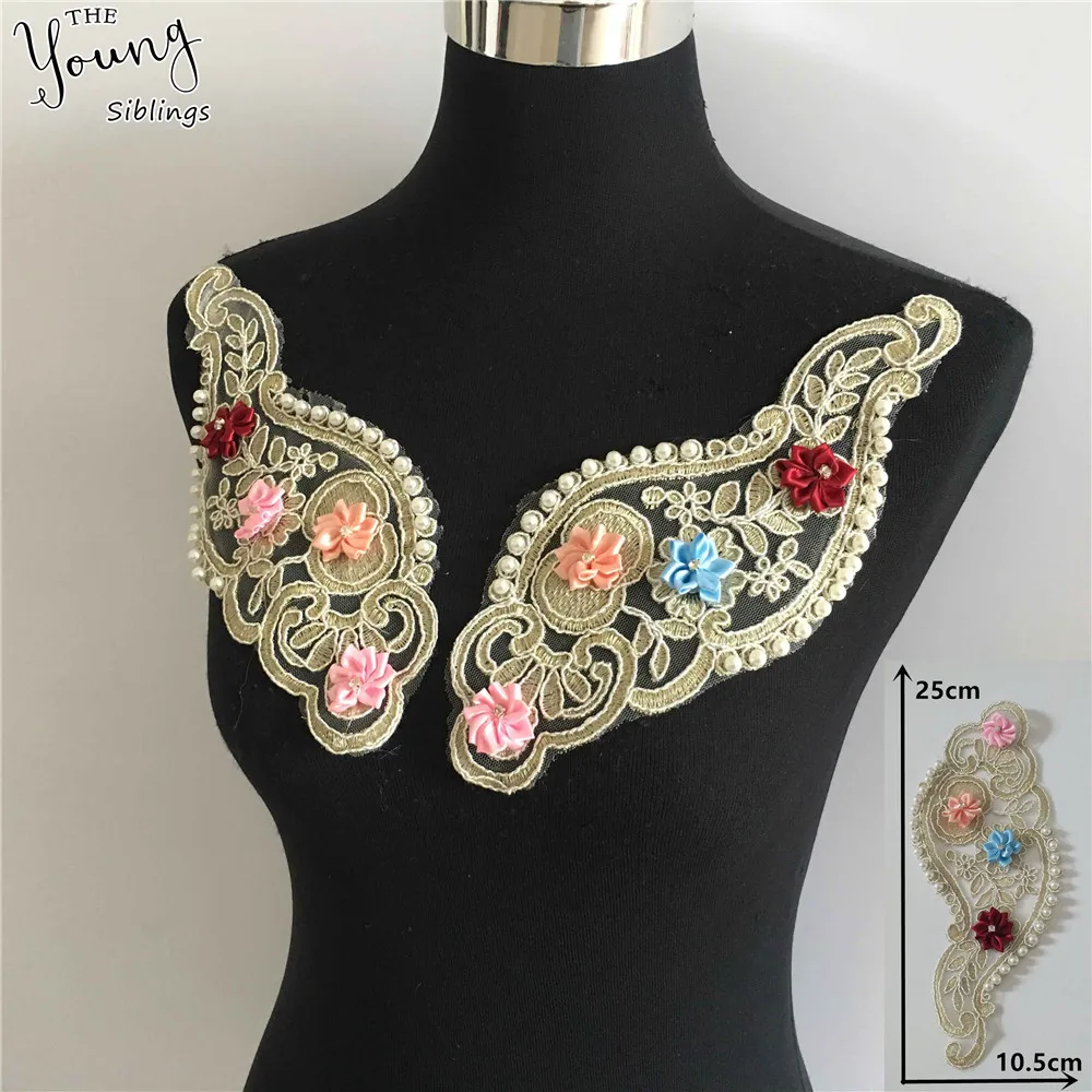 

New arrive Tulle Lace Collar Embroidery Applique ABS pearl Decorated Lace Neckline Sewing DIY Clothing Accessory Scrapbooking
