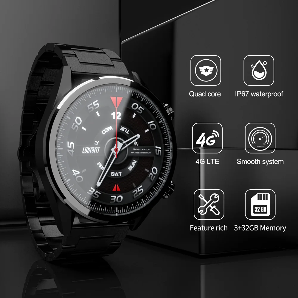 New LOKMAT LK08 4G Smart watch Android 7.1 MTK6739 3GB+32GB 400*400 AMOLED Screen 610mAh Battery Smartwatch GPS Smartwatch Men