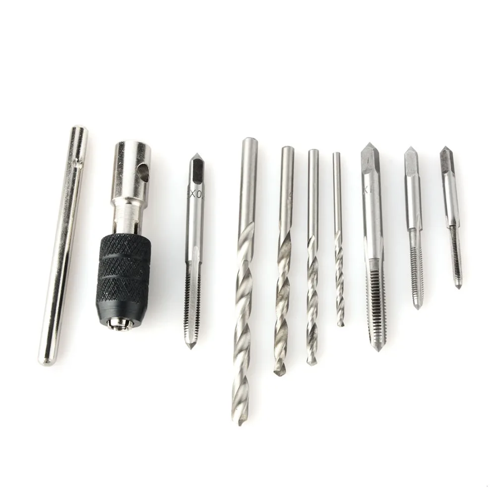 

9pc HSS Hand Tap Set M2 Twist Drill Bits T-Handle Wrench hread Reamer M3-M6 Taps For Wood Soft Metal Aluminum PCB P20