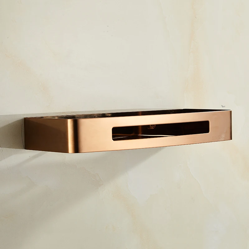 

Bathroom Shelves Single Tier Rose Gold Rectangle Basket For Storage Rack Bathroom Stainless Steel Wall Mounted Bathroom Tools
