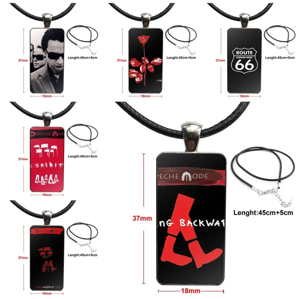 

For Women Wedding Gift Vintage Jewelry Steel Plated With Glass Cabochon Choker Long Pendant Rectangle Necklace Depeche Mode 6