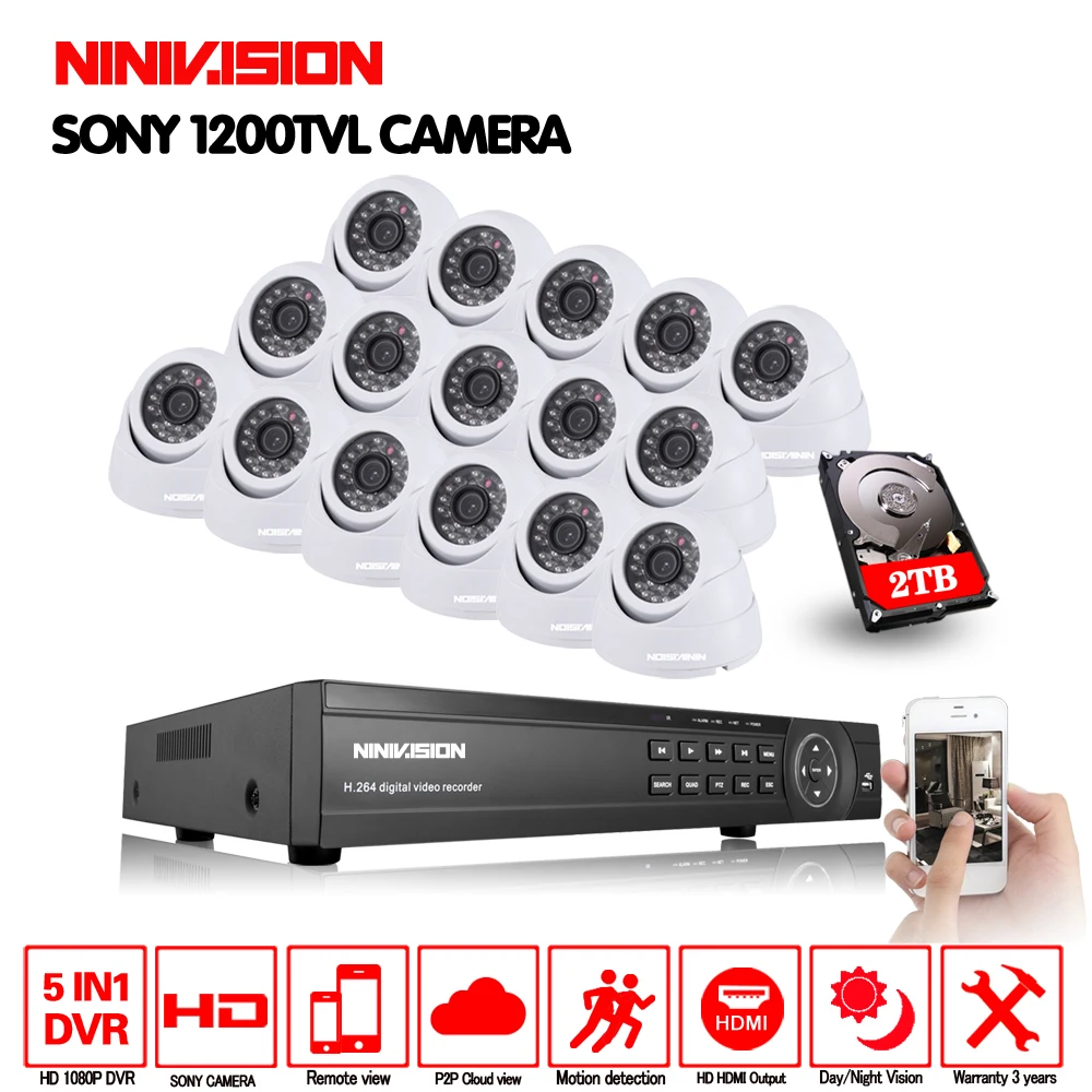HD 1200TVL наружная система безопасности камеры 1080 P HDMI CCTV видеонаблюдения 16CH AHD DVR