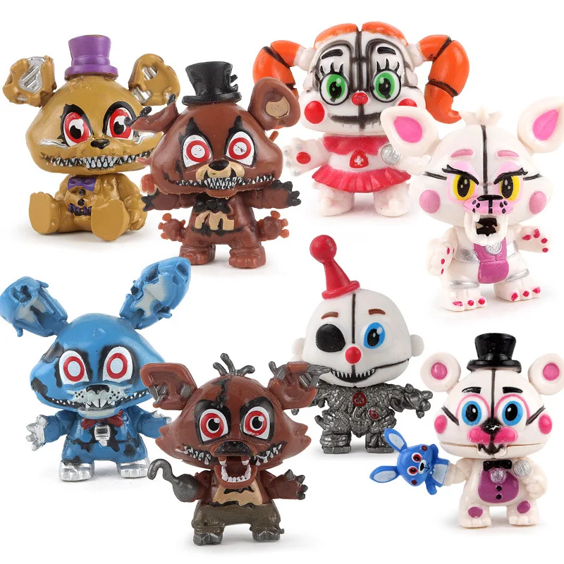 

8 pcs/set Five Nights At Freddy's Golden Freddy Foxy Bonnie Chica foxy Mini Action Figure Toys brinqudoes Head Movable