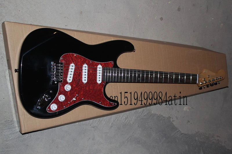 Custom Guitar F SSS black Red Pickguard 6 Strings natural Wood