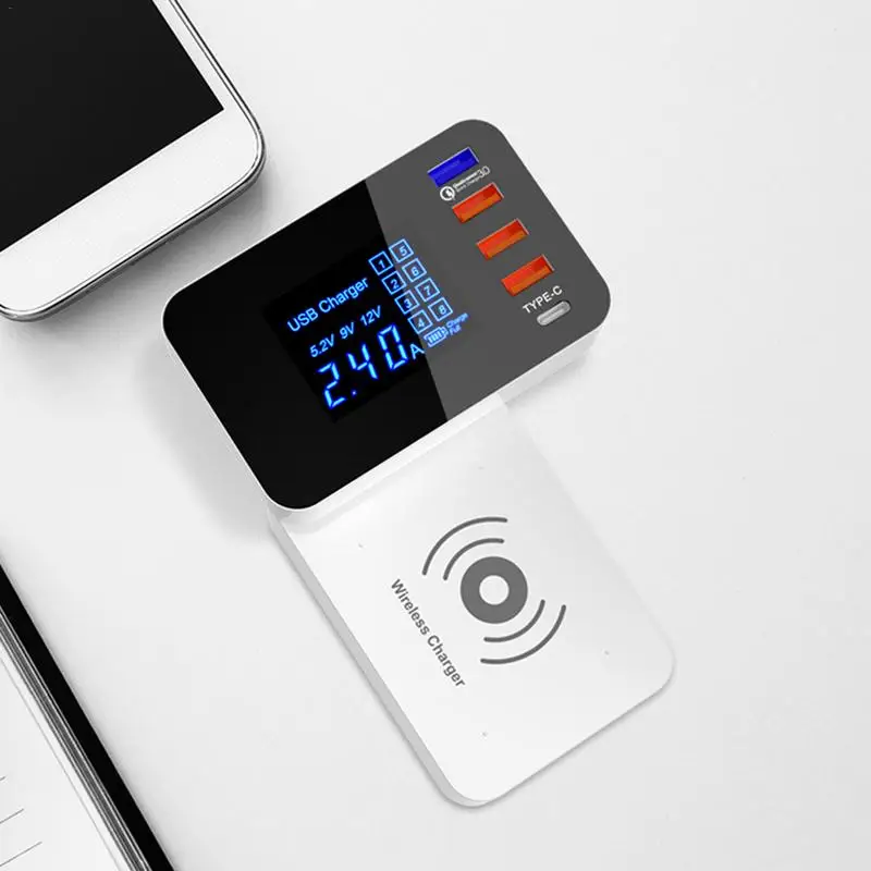 QC3.0 10W Тип C QI Беспроводное быстрое зарядное устройство портативное 4 порта