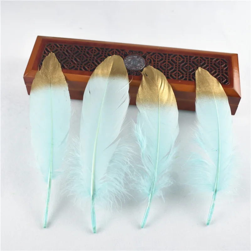 Mint Green Gold 10 шт./партия, золотой натуральный гусь, перо 15-20 см, головные уборы, украшения, шлейфы, сделай сам, декоративные перья для рукоделия, аксессуары для творчества - Цвет: Mint Green Gold