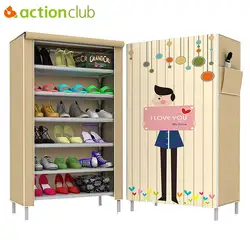 Actionclub/Простой Модный мультипликационный шкаф для обуви, нетканый материал, пылезащитная полка для обуви, 3D обувь с узором, Органайзер