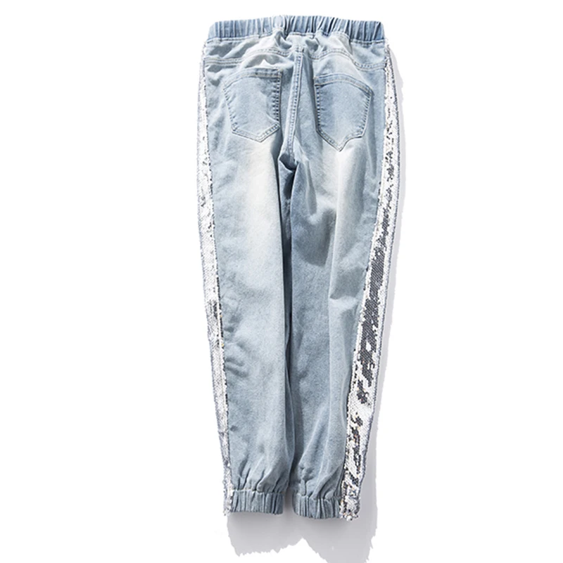 5XL размера плюс BF Джинсы женские летние с эластичным поясом и блестками Лоскутные Джинсовые штаны уличная одежда винтажные брюки джинсы для женщин