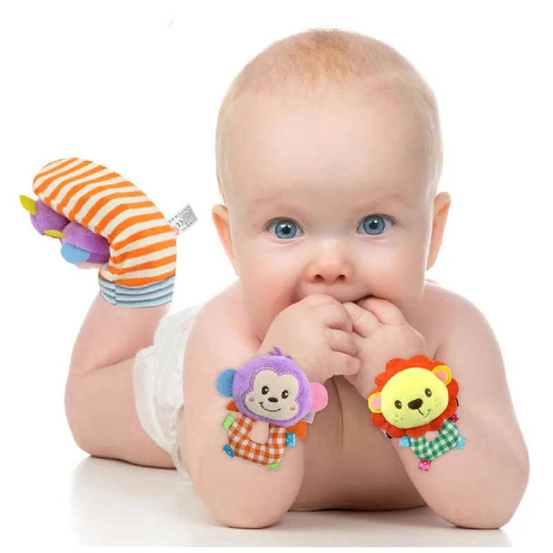

Baby Socks Foot Rattles Toy set Animal Baby Hand Wrist Strap Cartoon Spring Summer Cotton Sock Toys