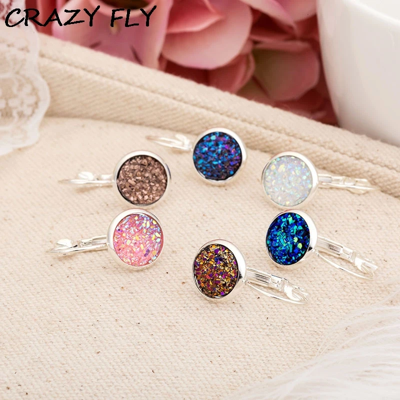 Магазин Crazy Fly 2018 Модные женские серьги Drusy Druzy натуральный Druse серебряные для