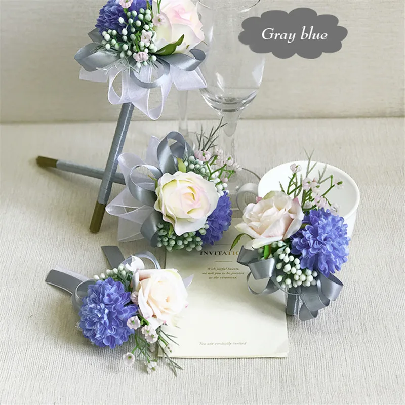 wrist corsage Boutonniere Brooch pin wedding flowers rose peony artificial flower  (9)