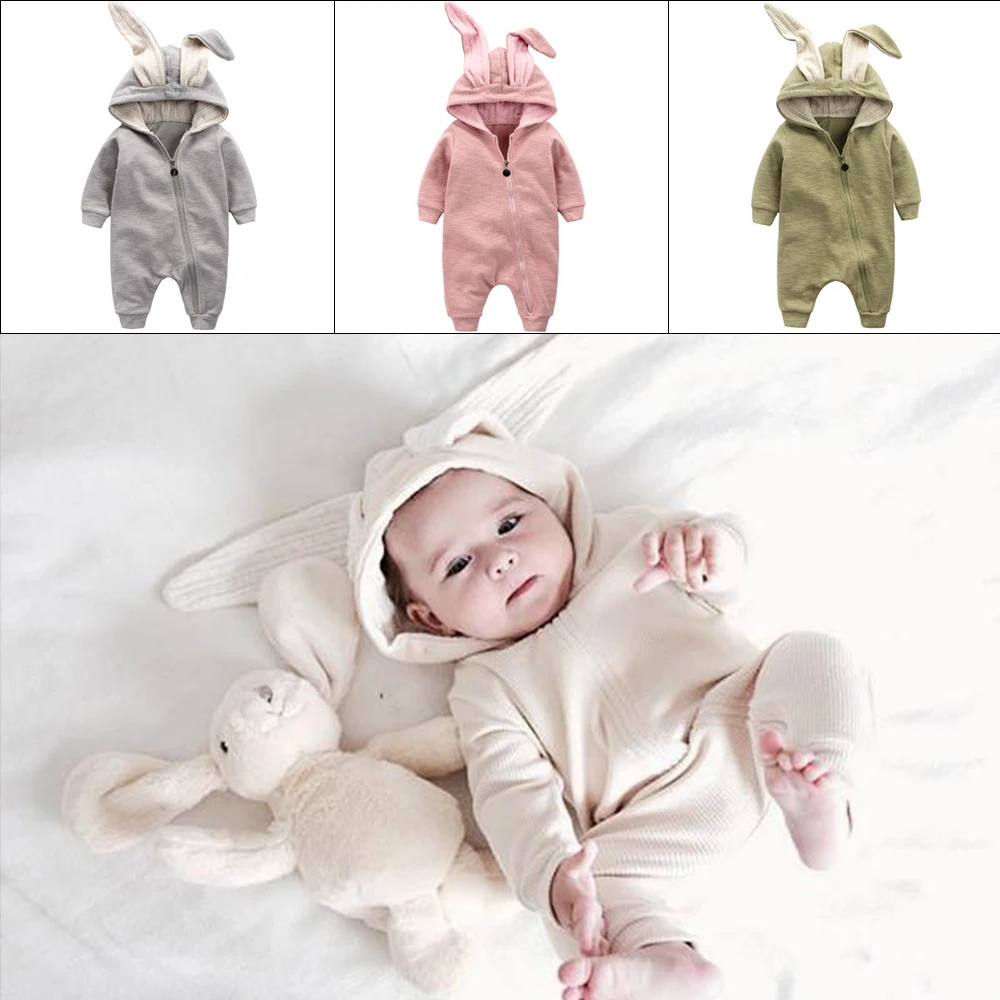 

2018 Newborn Baby Boys Girl Boy 3D Ear Rabbit Rompers Cotton Zipple Bebe Boys Girls Kids Children Jumpsuit Romper Clothes