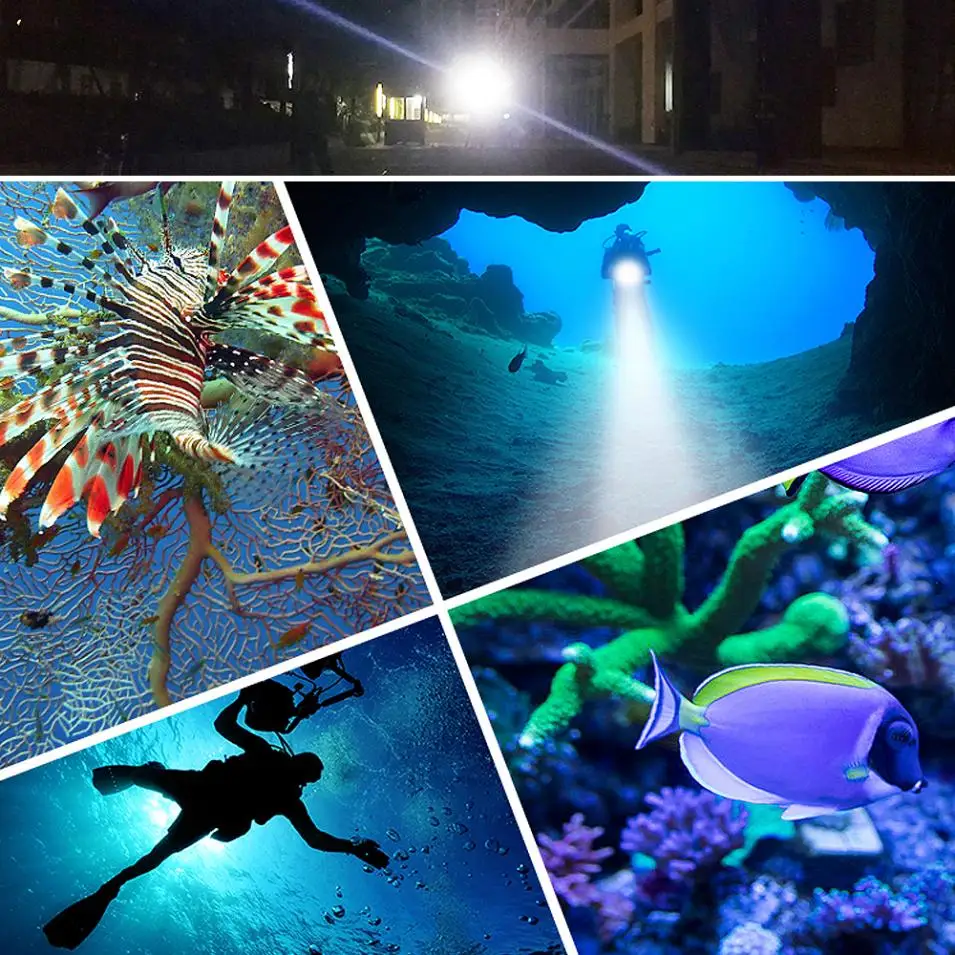  QH14 300W 28800LM LED Flashlight White XML2 + XPE Red Blue R5 LED Underwater 80m Scuba Diving Torch - 32873378872