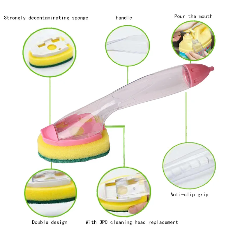 Congis многофункциональная чистящая щетка Губка Замена магнитной губки для мытья посуды кухонные чистящие инструменты 1 щетка+ 3 головки