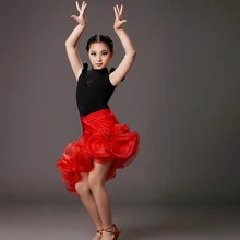 Стиль, костюмы для латинских танцев для девочек, топ из шелка со льдом+ юбка из спандекса, 2 предмета, комплект для латинских танцев для девочек, костюмы для латинских танцев