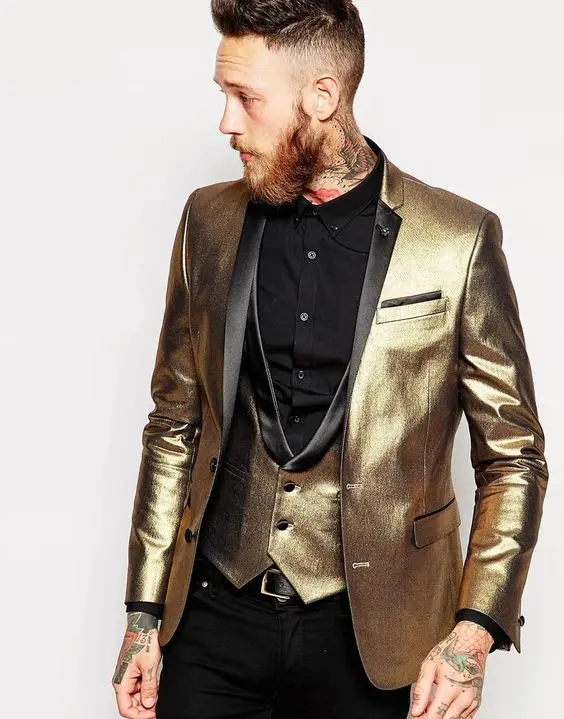 3 Pezzo Smoking da Uomo Slim Fit Oro Lucido Abiti Risvolto Tacca Groomsmen  Smoking Dello Sposo Uomo Abiti Da Sposa (jacket + pant + vest)|gold  suit|mens wedding suitswedding suit - AliExpress