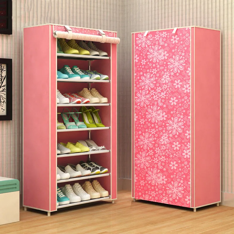 Стиль обуви стойки 8-слой 7-сетка нетканые ткани большой обувь стойки съемный ящик для хранения обуви для домашней мебели - Цвет: Pink snowflakes
