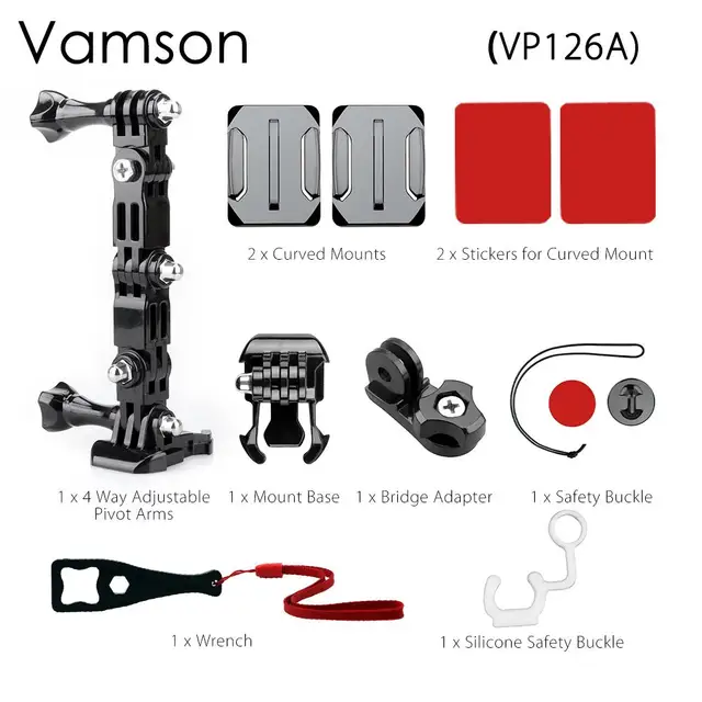 Vamson Accessories for Gopro Hero 6 5 4 3 Helmet 4 Way Adjustable Pivot Arms Neck Strap Mount for Xiaomi YI for SJCAM VP126A