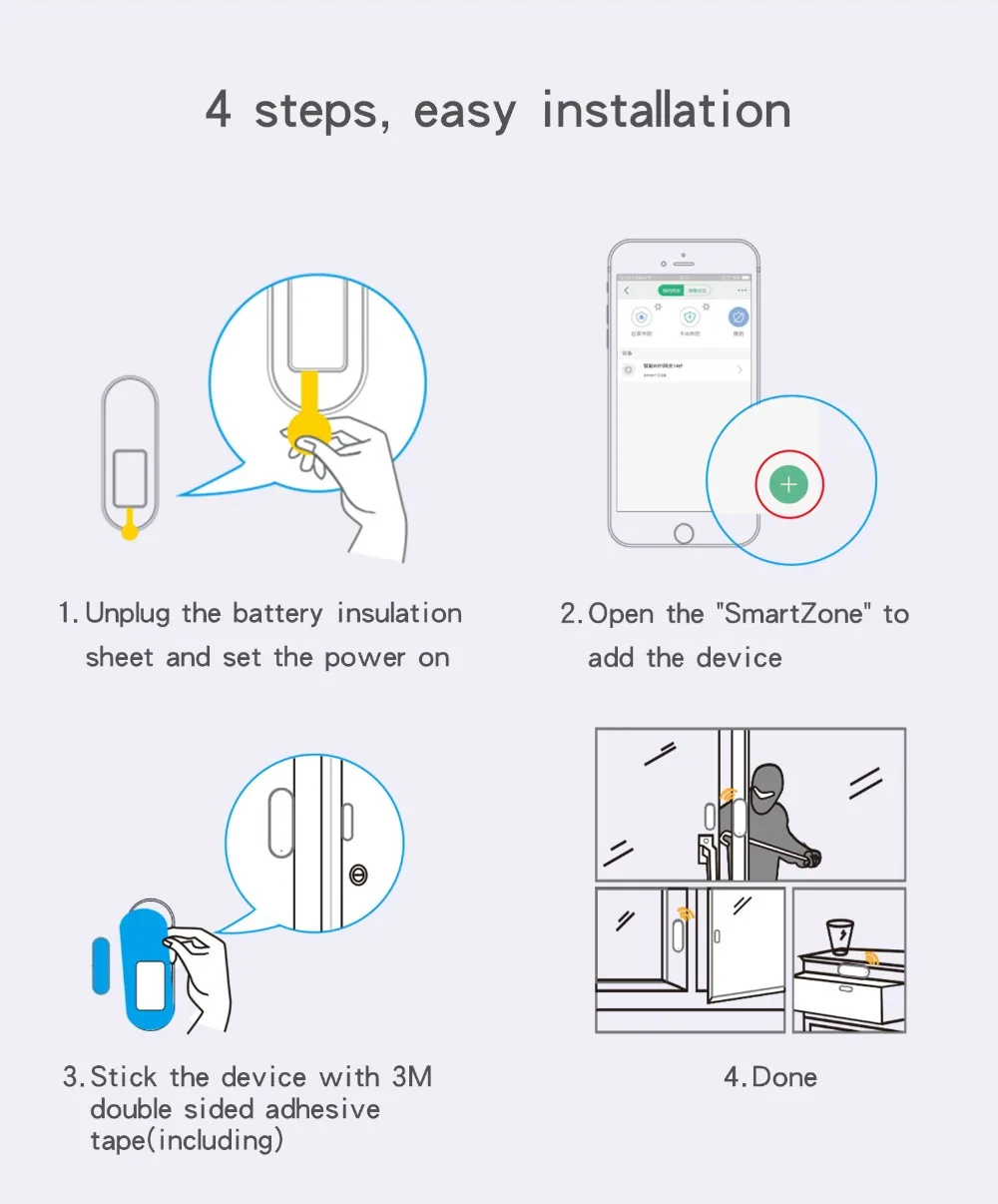 Хейман ZigBee Smart Двери, окна Сенсор умный дом безопасности оборудования Беспроводной соединение с Батарея HS3DS
