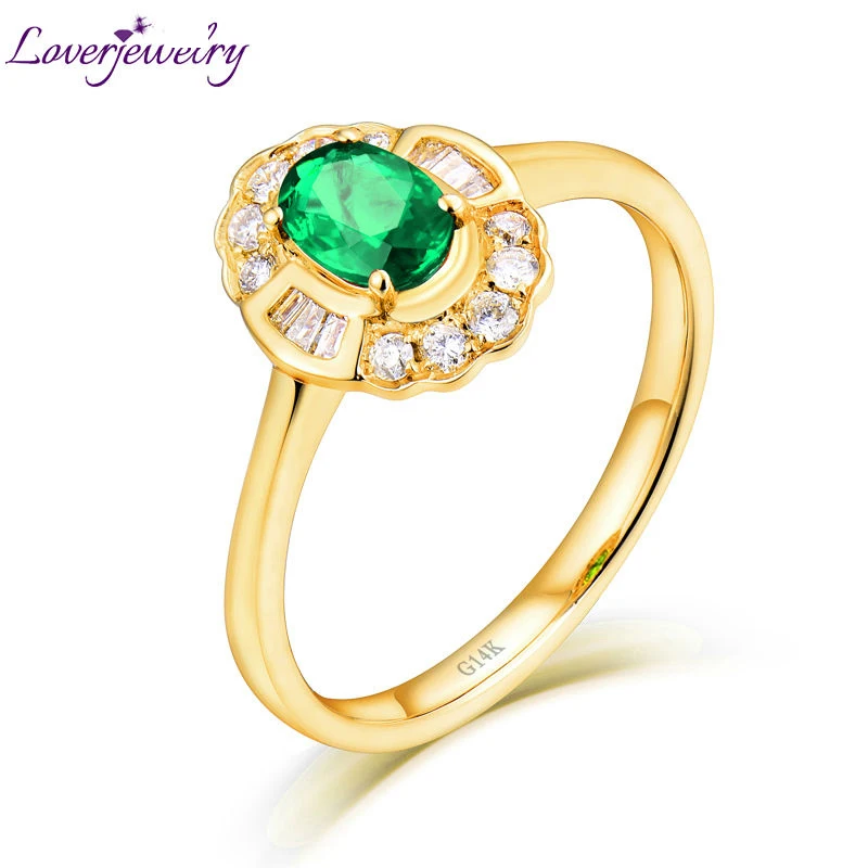 LOVERJEWELRY твердое 14Kt желтое золото круглый багет алмаз овальный изумруд