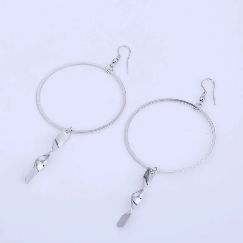 Women Fashion Geometric Circle Round Dangle Earrings Gold Color and Silver Plated Metal Twisted Dangling Earrings Party Jewelry (4)
