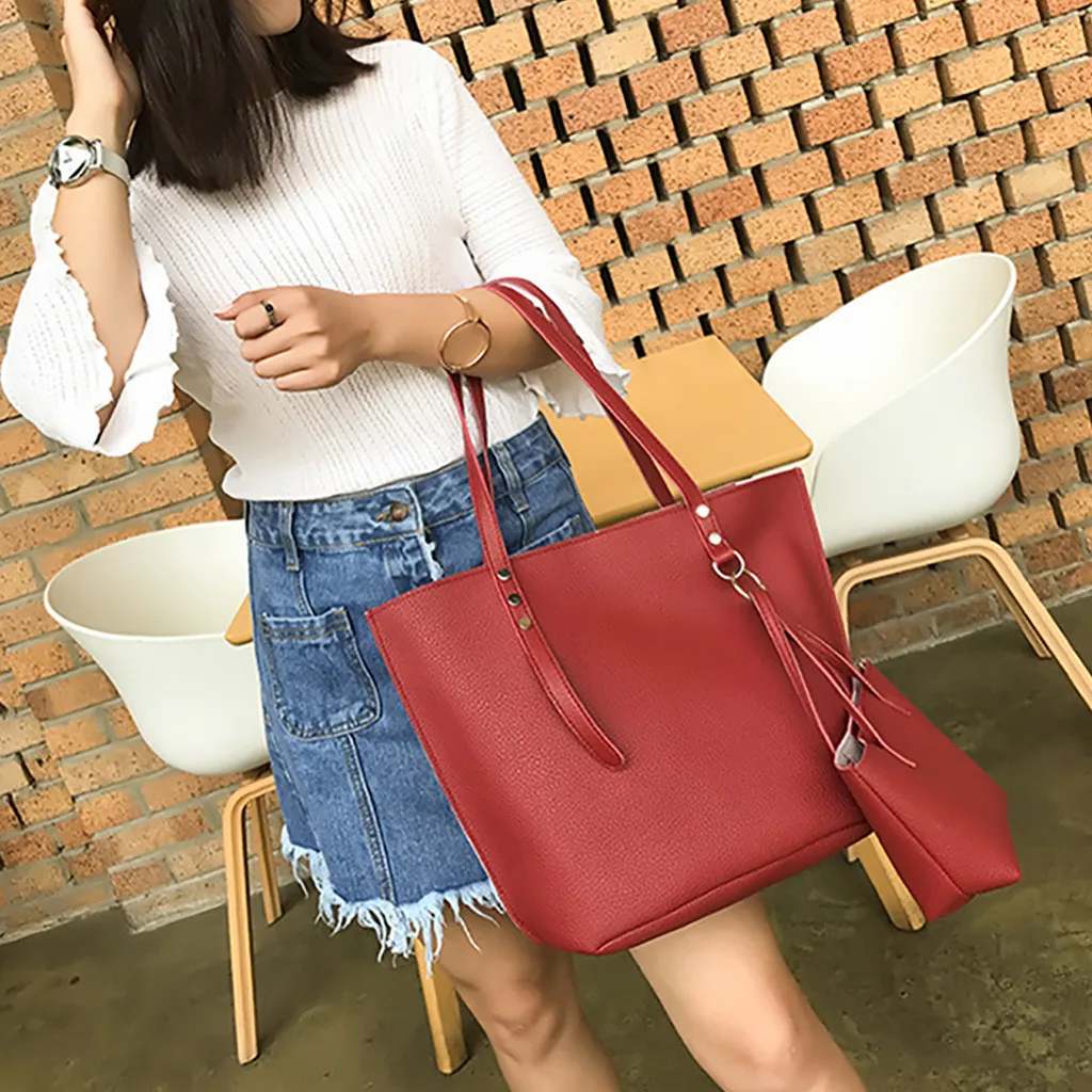 4Pcs Folding Women Big Size Handbag Tote Ladies Casual Pattern Leather Shoulder Bag+Crossbody Bag+Handbag+Wallet#3