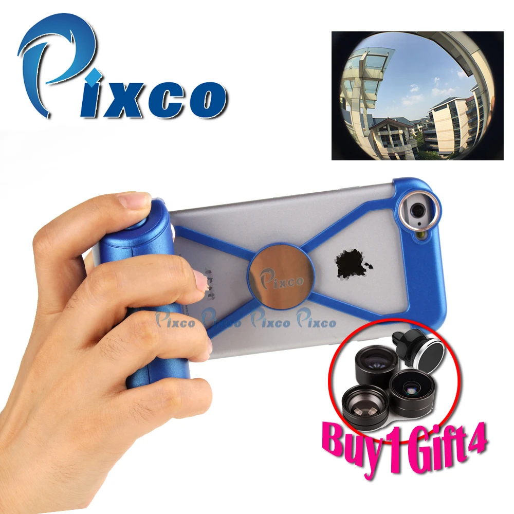 Pixco camera lens Kit iP.hone case Selfie Stick wide angle lens+Fisheye+Macro Lens Handheld Stable Remote shutter For 6Sp