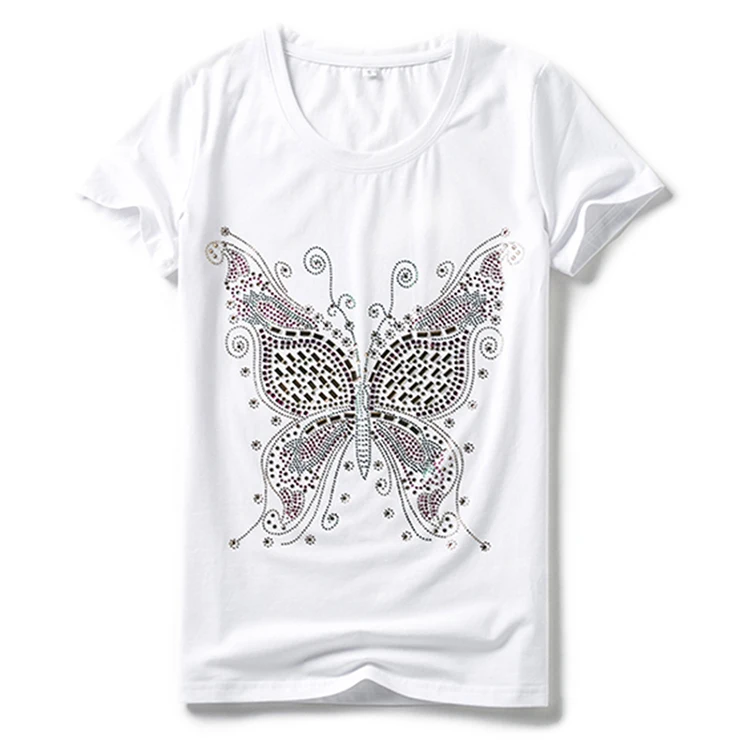 Женская футболка для продвижения Белая пустая хлопковая футболка s Pebble принты бабочка модная футболка Новая летняя Винтажная футболка s