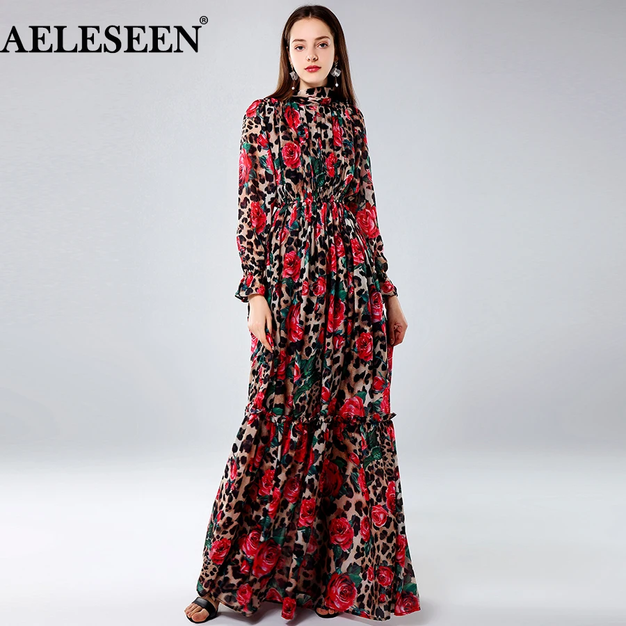 AELESEEN Модные Дизайнерские макси платья женские с длинным рукавом сексуальные