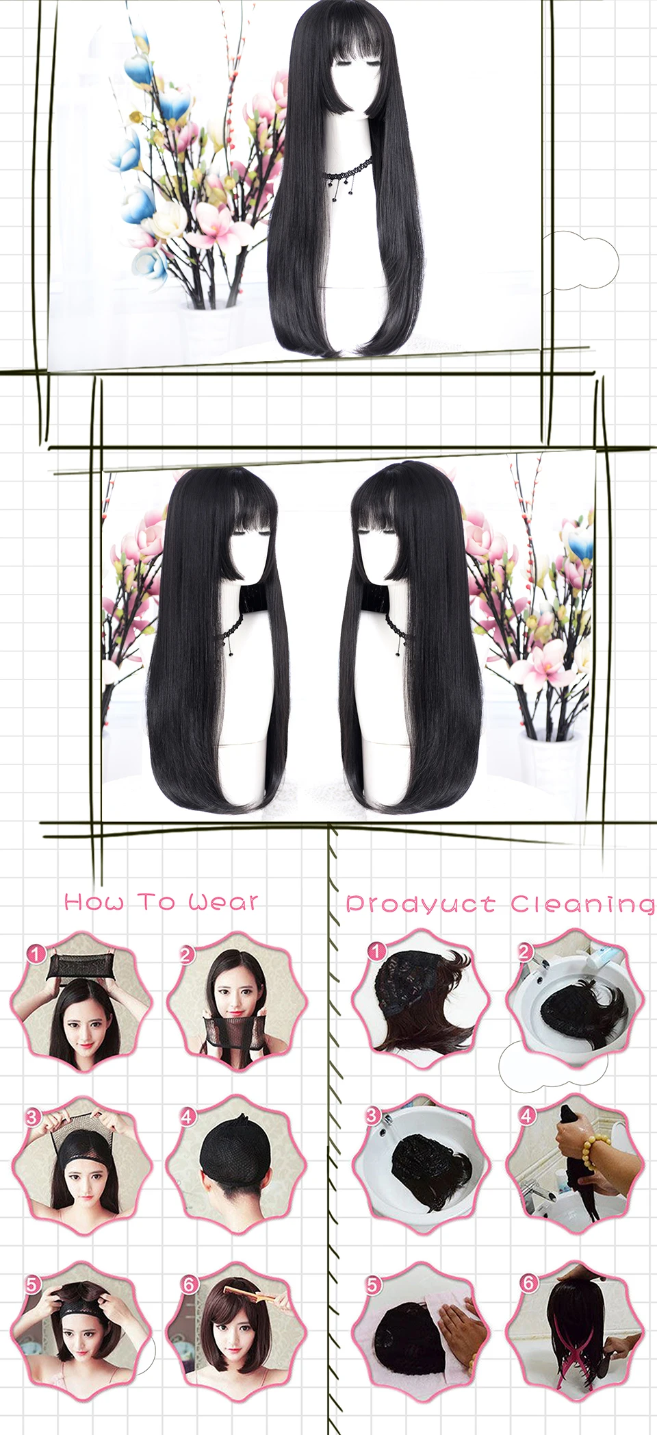WTB длинные прямые волосы черные синтетические парики для женщин модные женские косплей партии рождественские парики бесплатные подарки