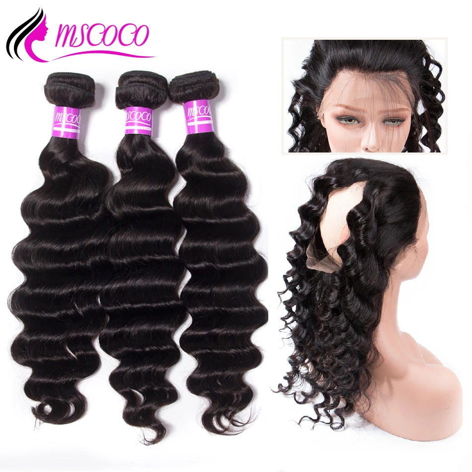 

Mscoco 360 Lace Frontal With Bundle Loose Deep Wave Bundles With Closure Remy Peruvian Human Hair 3 Bundles With Frontal Closure