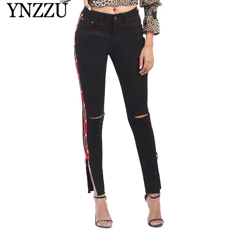 YNZZU High Street Jeans Women 2019 Spring High Waist Side