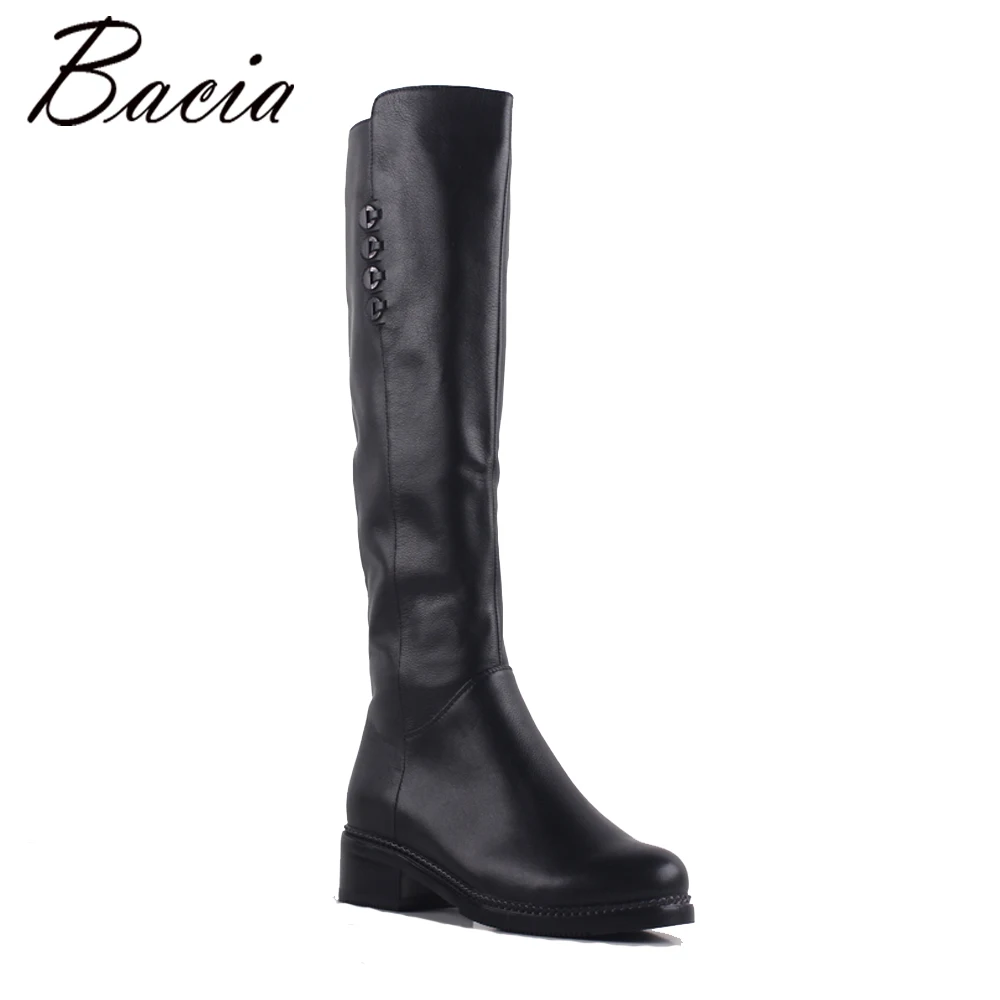 Bacia Square Toe High Boots Genuine Leather Women Boots thick high heel boots Ladies Skinny Fashion Winter Fur Warm Shoes SA075