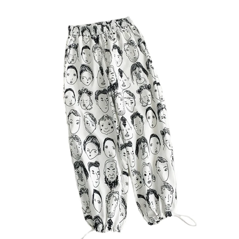 

Cartoon Print Hip Hop Pants For Women Elastic Waist Harajuku Trousers High Waist Sweatpants Plus Size Joggers Streetwear