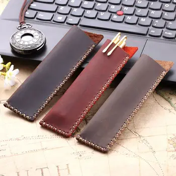 

Limit Shows Vintage Retro Style Handmade Genuine Leather Pen Bag Rustic Leather Pencil Case Fountain Pen Case hot