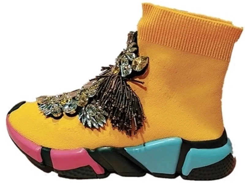 Haute Noir Station Coréenne Strass orange Nouveau bottom Épais Baita Chaussures Gland Aider La rose Tricot Loisirs De Stretch Chaussettes Version Européenne wr1wa