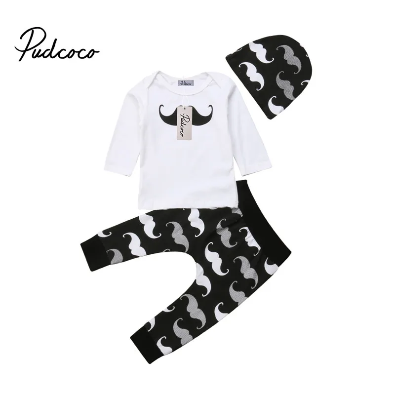 

Newborn Infant Baby Boy Casual T-shirt Tops+Beard Print Long Pants Outfit Clothes Set Hat