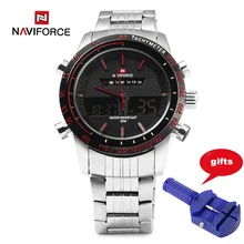 NAVIFORCE 9024 Montres Hommes Quartz Montre Analogique Numérique LED Montre-Bracelet Bracelet En Acier Inoxydable Calendrier D’affaires De Luxe Relogio