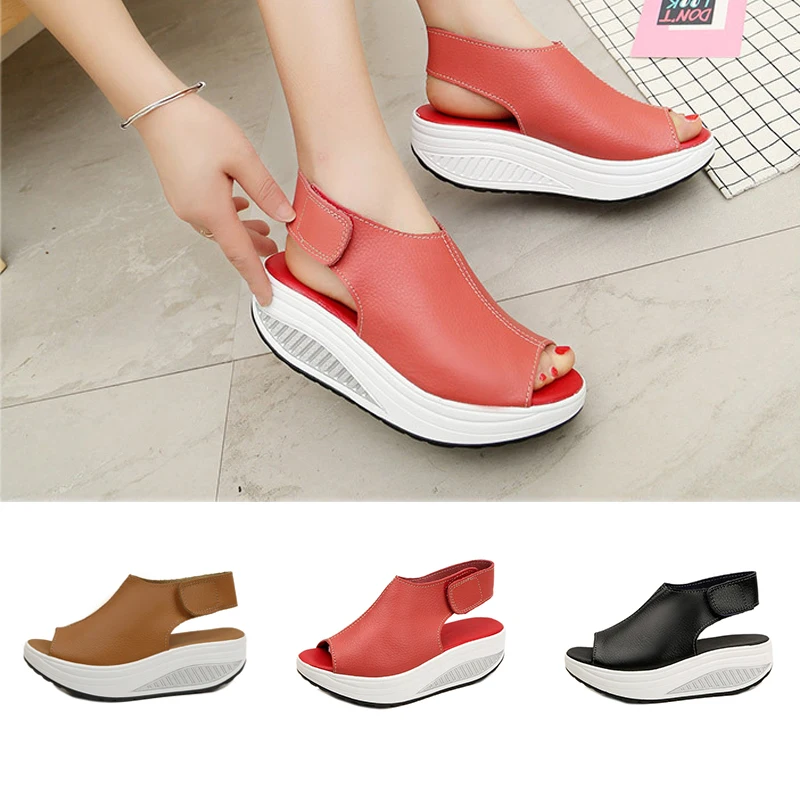

2019 Women Summer Casual Platform Open Toe Ankle Strap Wedge Heel Flat Sandals Shoes Plus Size