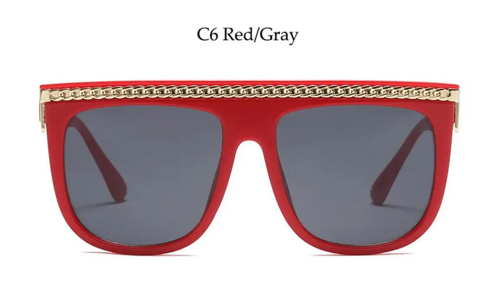 Женские солнцезащитные очки с плоской золотой цепочкой, модные дизайнерские черные солнцезащитные очки больших размеров, Женские винтажные Квадратные Солнцезащитные очки знаменитостей - Цвет линз: C6 red gray