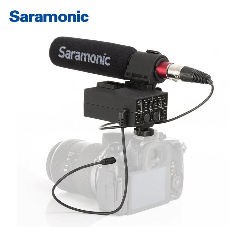 Saramonic MixMic Shotgun видео микрофон со встроенным 2 канальным XLR аудио адаптером для DSLR